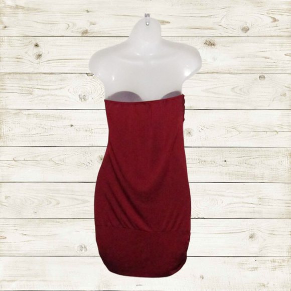 K scion Party prom mini dress size Small strapless color burgundy - Picture 2 of 13